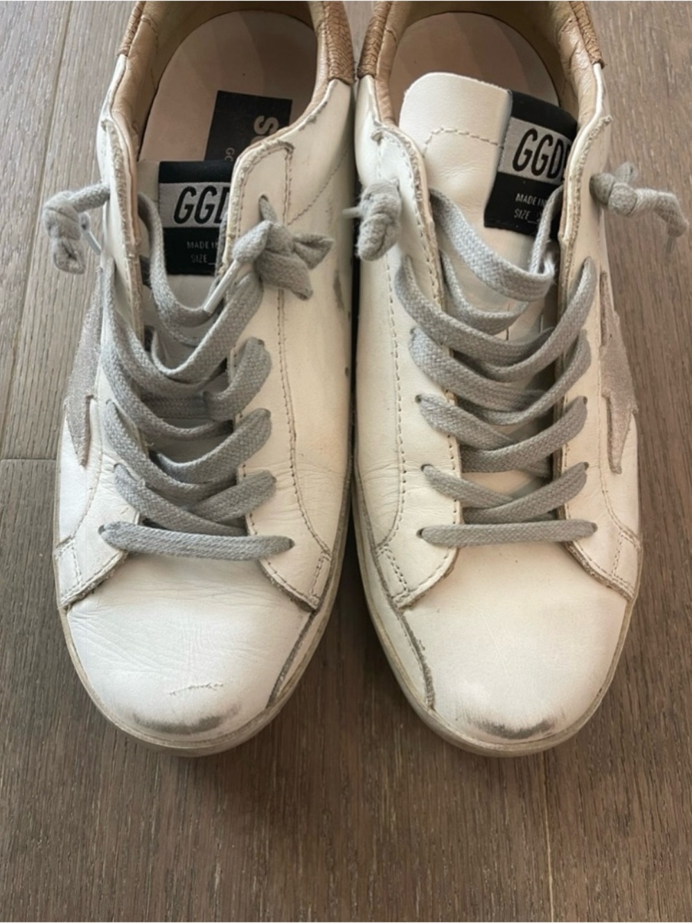 Golden Goose Women’s White Leather Sneakers with Gray Star and Tan Heel - Picture 5 of 6